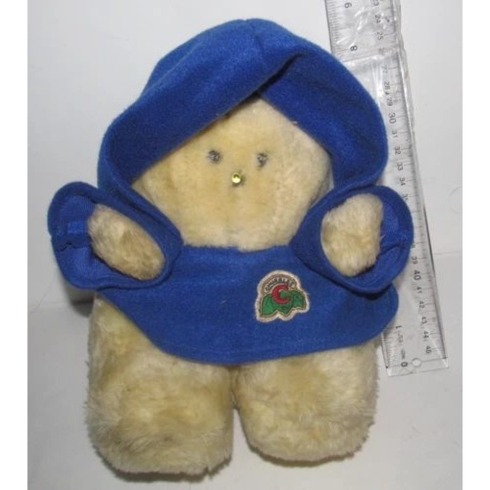 Vintage Animal Fair Chubbles Plush Cream Stuffed Animal Blue Hoodie 7 Inch